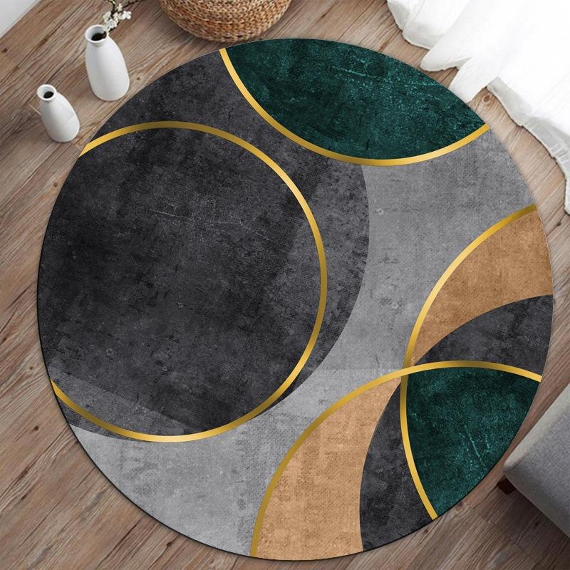 Modern Geometric Patterned Round Area Rug Artistic Gold Line Shape Print Carpet Soft Non Slip Floor Mat For Living Room Bedroom