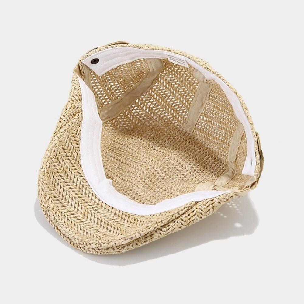 Flat Straw Beret Vacation Painter Beret Japanese Style Straw Newsboy Cap Men Women