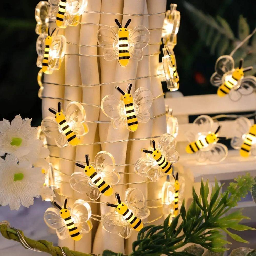Cute Little Bee LED String Lights Waterproof Plastic Bees Fairy String Lights 2m 20LED Bee Flower Lights Garden Patios Bedroom