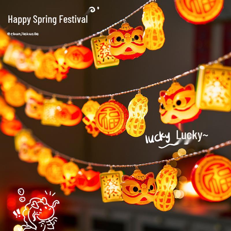 Festive Fu Lantern String Lights: New Year Spring Decoration, Flashing Fairy Ornaments