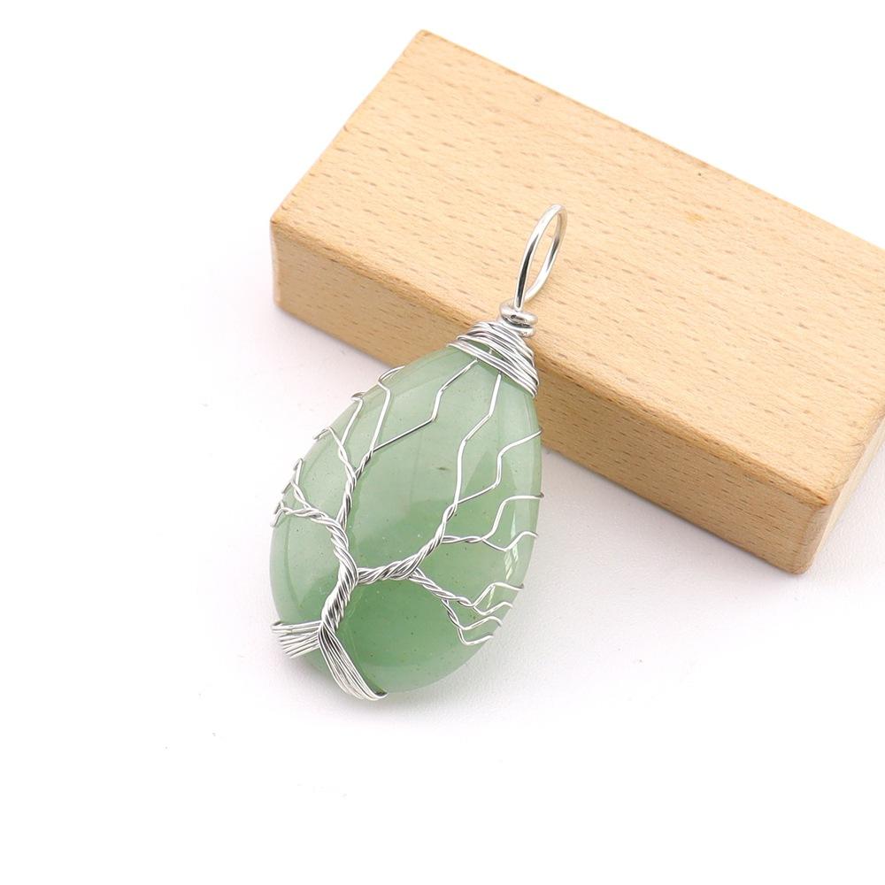 Natural Stone Crystal Agate Water Drop Winding Silk Tree Of Life Pendant Necklace Sweater Chain Water Drop Rough Stone N779