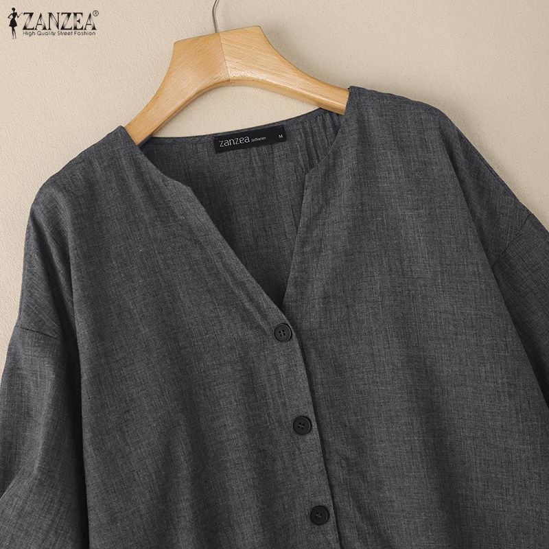ZANZEA Women Casual V-Neck Solid Color 3/4 Sleeve Blouse