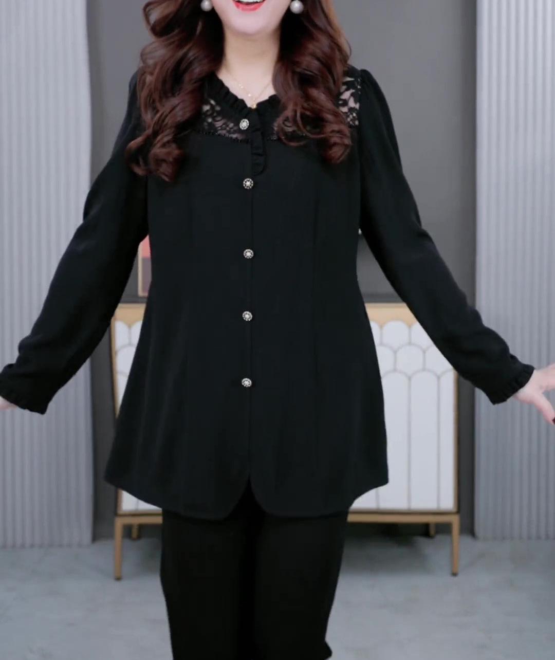 

2025 Весна Большой размер Сексуальная блузка с открытыми плечами и кружевными длинными рукавами для женщин 3XL (80-90kg) чёрный