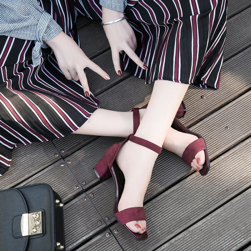 Women's  Summer Fashion Sandals Medium High Heel Outdoor Sandalias Elegant Wedding Shoes Bridal Plus Size 34-40 Buckle Strap