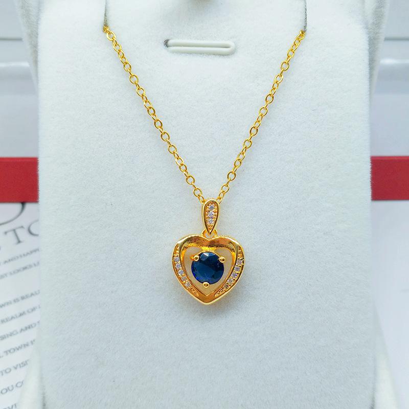 Gold Plated Heart Pendant Necklace with Micro-Paved Diamonds for Women.