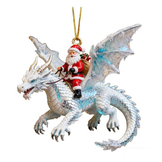Santa Claus Riding A Dragon Ornaments Fantasy Themed Santa on Dragon Christmas Ornament 2D Acrylic Hanging Decoration for Tree Car Window Yard Decor