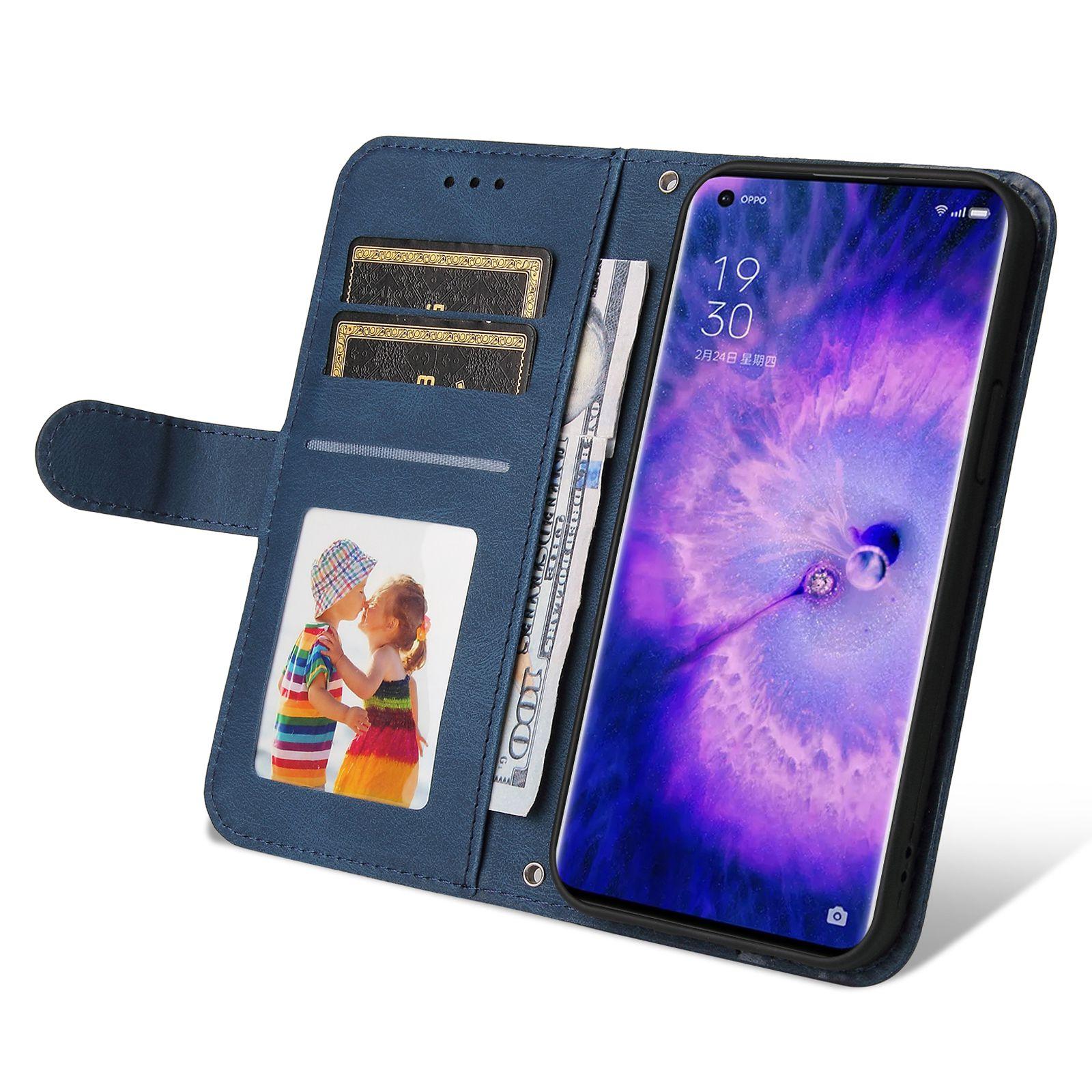 

For Oppo Find X5 Leather Wallet Cases Skin Touch Phone Cover Stand with Strap Blue
