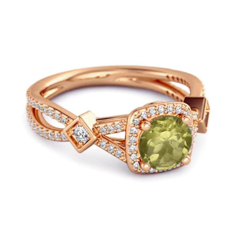 Peridot Vintage Halo Art Deco Ring - 925 Sterling Silver Rose Gold Vermeil