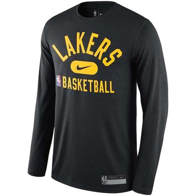NBA Los Angeles Lakers Maglia a Maniche Lunghe da Allenamento Girocollo Monocolore con Logo a Lettere Uomo Top Nero DA5967-010