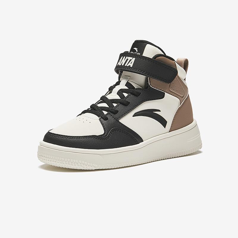 Anta Kids Synthetic Leather Simple Versatile Non-Slip Wear-Resistant Lightweight Shock-Absorbing High-Top Kids Skate Shoes Men Sneakers A12438004-1