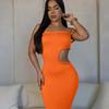 Women Sexy Off Shoulder Hollow Out Waist Exposed Slim Fit Bodycon Long Dress