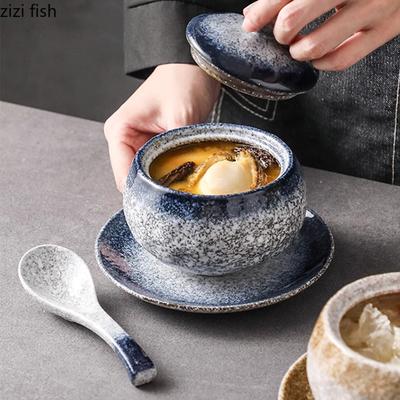 Vintage Kreative Keramikschüssel mit Deckel Suppenschüssel Gedämpfte Eierschüssel Dessertschalen Frühstücksschalen Restaurant Besonderes Geschirr