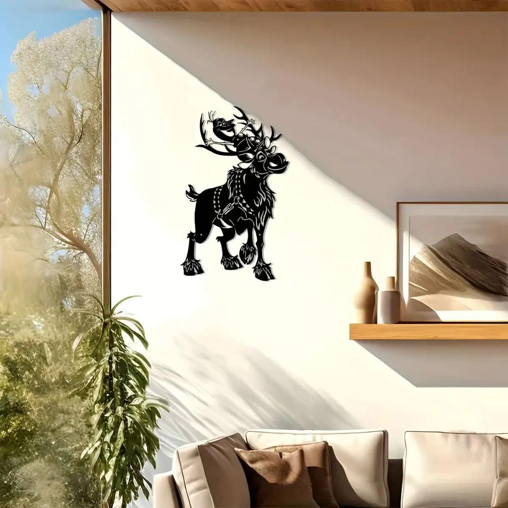 Rustic Deer Metal Wall Sculpture Wrought Iron Stag Antlers Outdoor Decor for Living Room Bedroom Garden Patio Modern Farmhouse