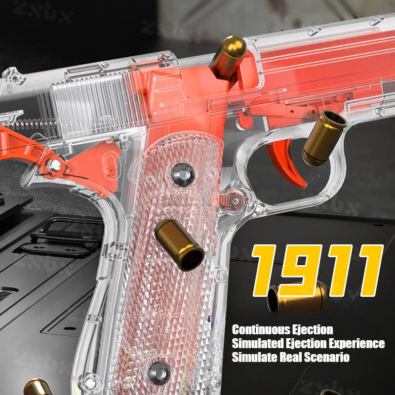 1911 Transparent Shell Ejecting Gun Non-firing Pistol Model with Magazine Cartridge Case Boys Toy Gun for Birthday Xmas Gifts