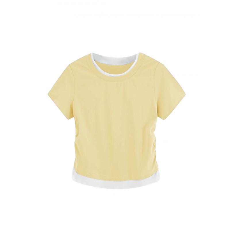 

Black Slimming 2025 Modal Double-Sided Ruched Color Block Short-Sleeve Two-Piece Women s Top Small жёлтый