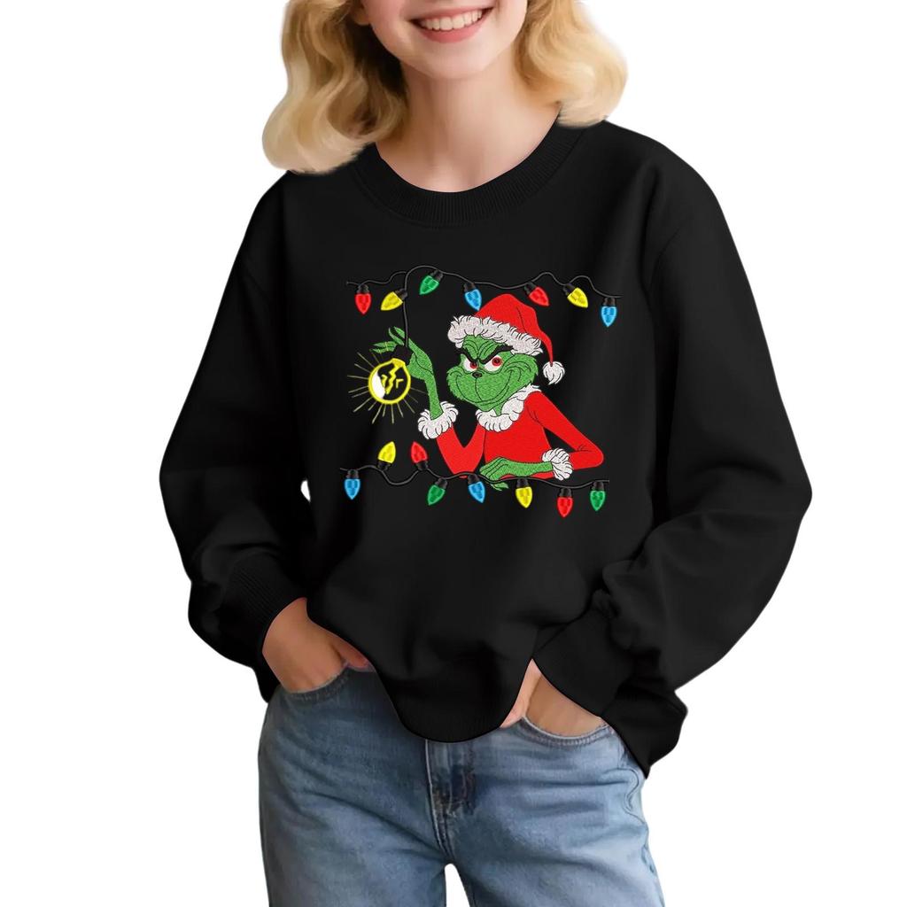 Kids' Fashion Loose-Fit Casual Long-Sleeve Christmas Print Oversized Crewneck Sweatshirt