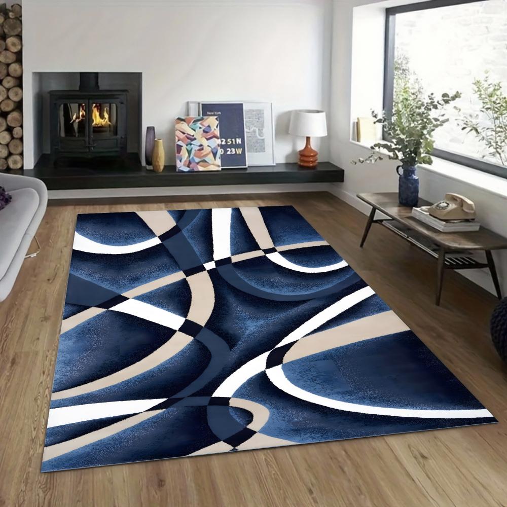

Geometric Art Carpet Large Area Rug Abstract Geometric Lines Simple Blue Red Yellow Living Room Bedroom Decoration Carpet 50x80cm