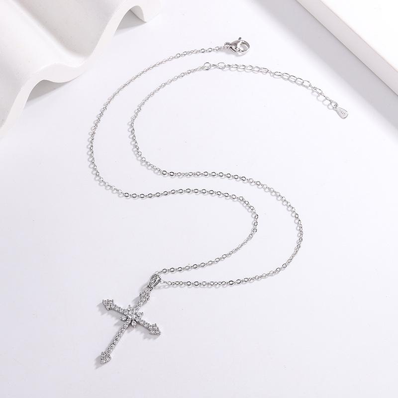 Women's Non-Fading Micro-Paved White Gold Cross Necklace - Christmas Gift Jewelry