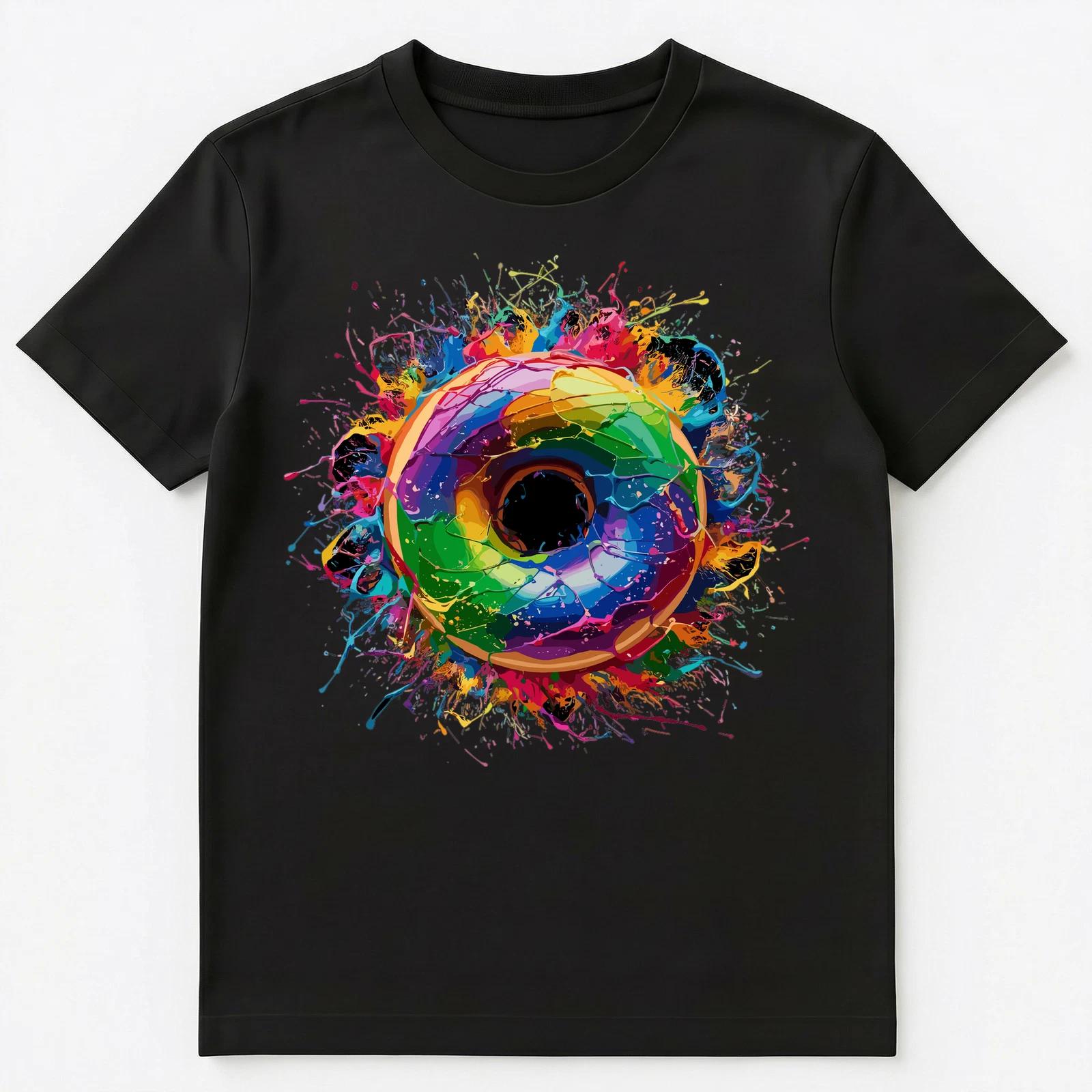 

Colorful Paint Splash Doughnut Art Graphic Unisex T-Shirt 3XL