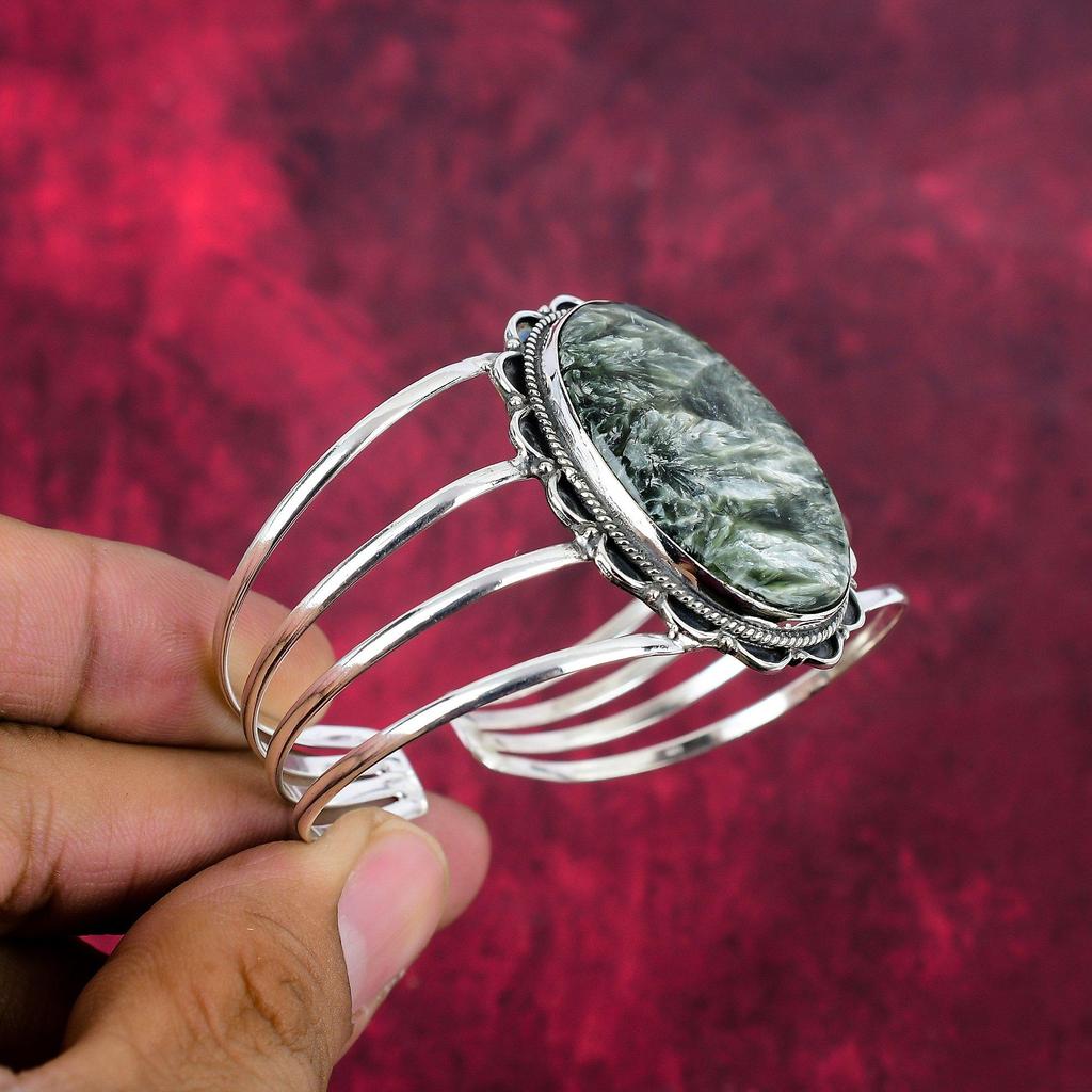 Seraphinite Bangle 925 Solid Sterling Silver Gemstone Jewelry, Handmade Bangle, For Thanksgiving