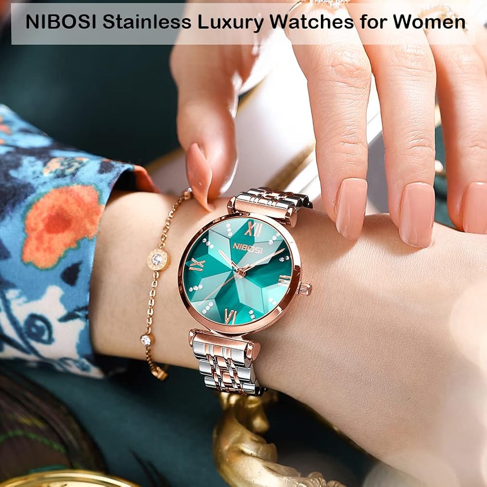 Nibosi Women's Casual Analog Quartz Watch Green Waterproof Stainless Steel