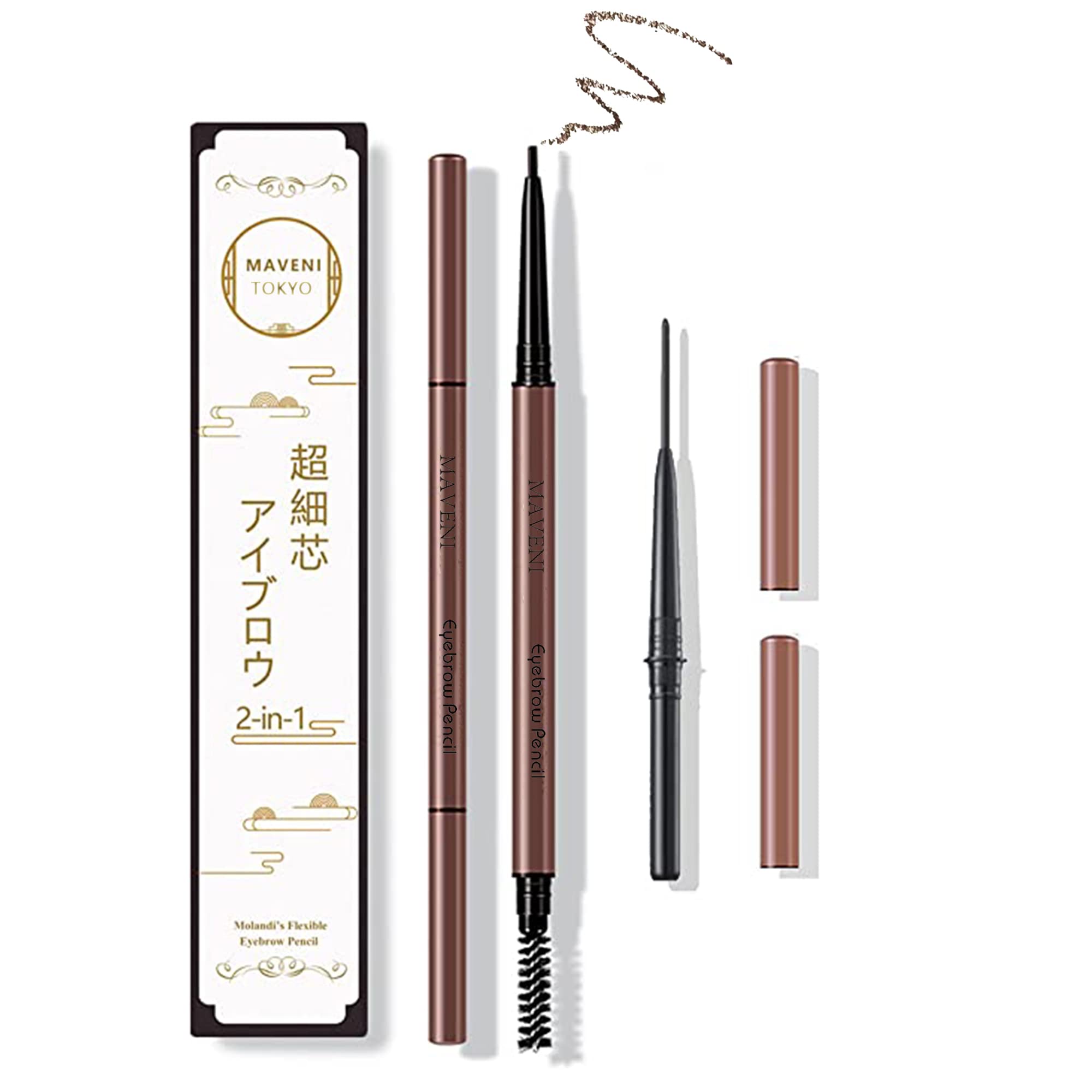 

Карандаш для бровей Maveni с персидским карандашом для бровей, устойчивым к кожному салу, ультратонкой кисточкой, долговечный (Включает сменный стержень того же цвета) Вода, Пот,