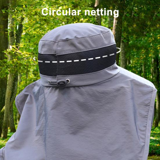 Outdoor Sun Hat with Mosquito Head Net Neck Flap Breathable Men Women Fishing Hiking Camping Climbing Face Netting Wide Brim Hat