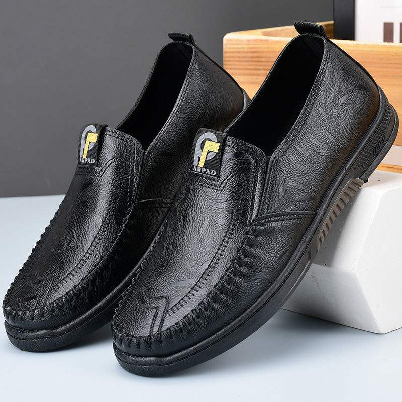 New Men's Leather Shoes Non-slip Soft Sole Middle-aged and Elderly Father Shoes Men's Casual One-pedal Work Shoes Doudou Shoes