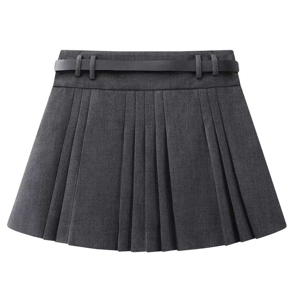 In Stock: Winter 2025 Elegant High Waist Slimming Pleated Skirt with Belt, Style BR351169.