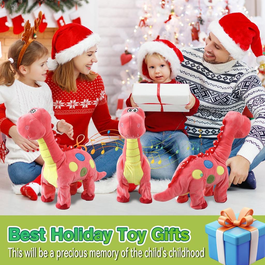 Walking Electric Pink Dinosaur Singing Toy , Noding, Roaring, Repeating What You Say, Touch & Button Control Realistic Robot Musical Animated Plush