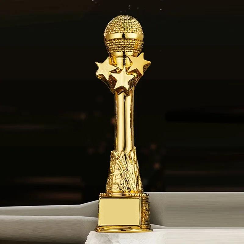 

Customized Microphone Five-pointed Star Resin Trophy, Crystal Base Excellent Host Singing Talent Activity Competition Award, 1Pc