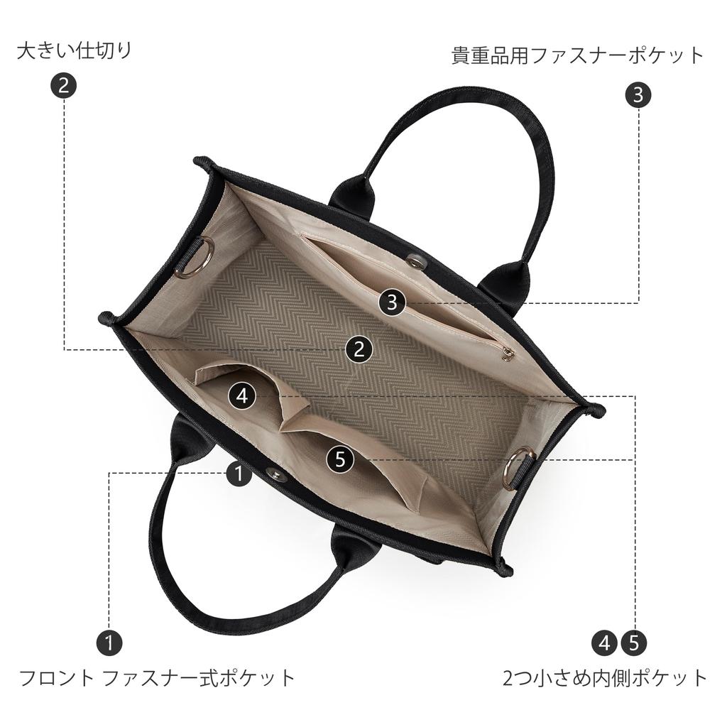 KALIDI FANCY FOREST Tote Bag, Shoulder Bag, 5 Pockets, 3-Way Use, Detachable Shoulder Strap, Large Capacity, Freestanding Canvas Tote Bag, Perfect