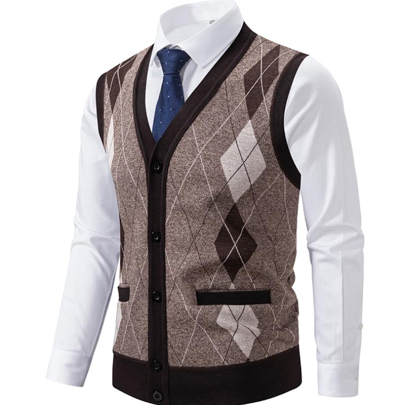 Cozy Up Mens Argyle Sweater Vests V Neck Sleeveless Cardigan Vest Knitwear