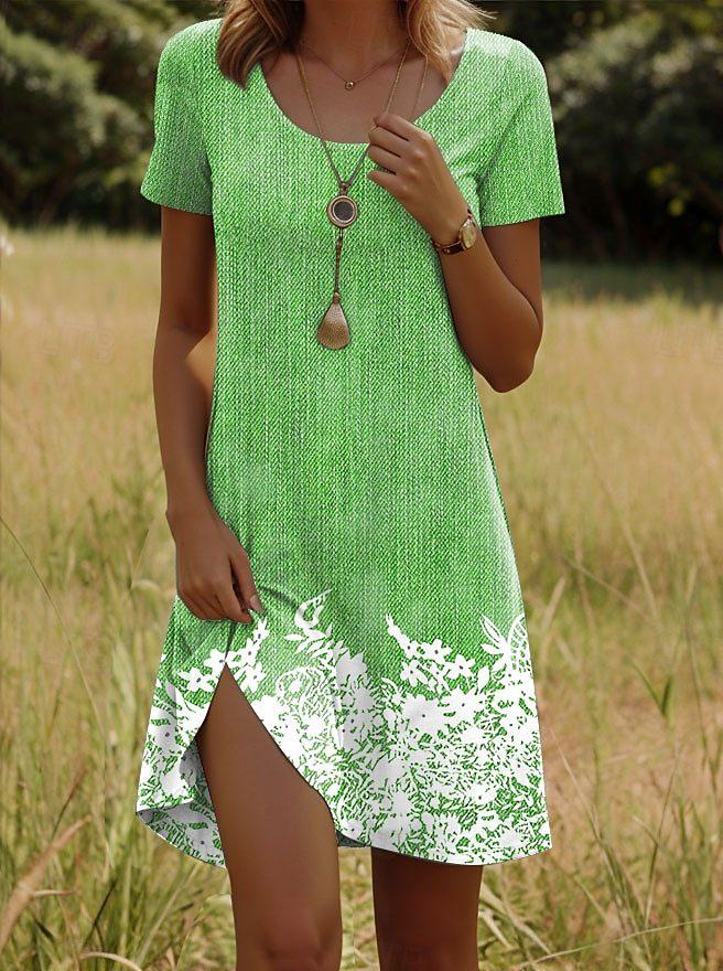 Women's New Round Neck Short Sleeve Dress with Indian Print – European & American Style