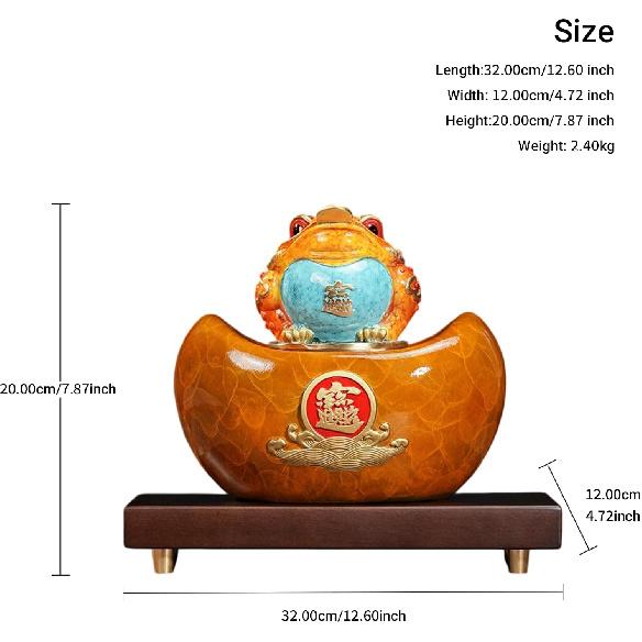 Aris & Juno Hand-Painted Copper Money Toad with Ingot Base, Traditional Chinese Wealth Attracting Statue with 360° Rotation, Feng Shui Office Desk