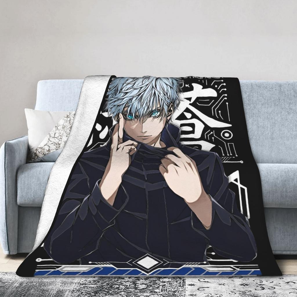 Anime Jujutsu Kaisen Wool Blankets Novelty Throw Blankets for Home Hotel Sofa Rug Piece,