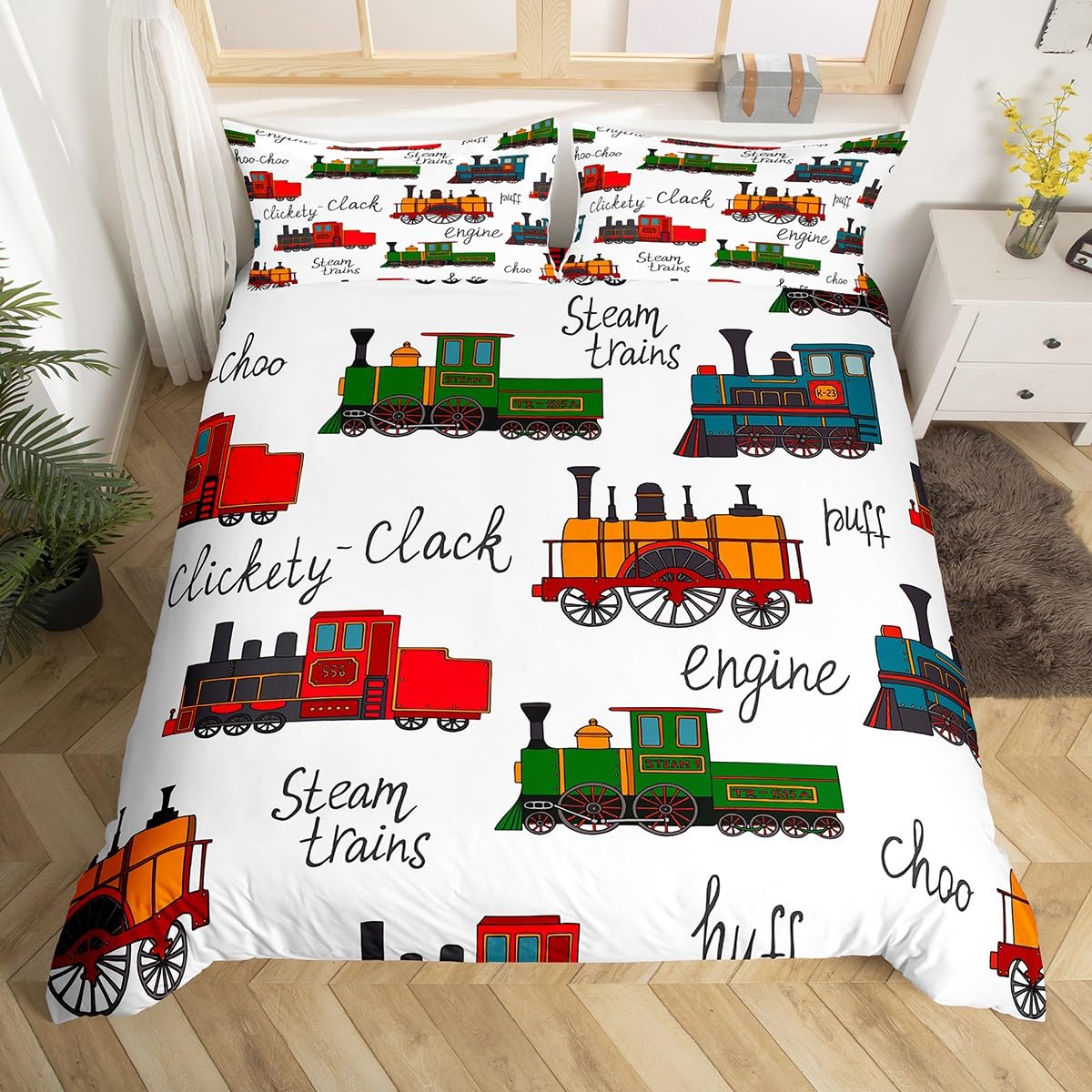 

Cartoon Train Duvet Cover Set Black Trains Bedding Set Boys Teens Men Bedroom Single Double Comforter Cover Decor Quilt Covers 220*240cm 3pcs