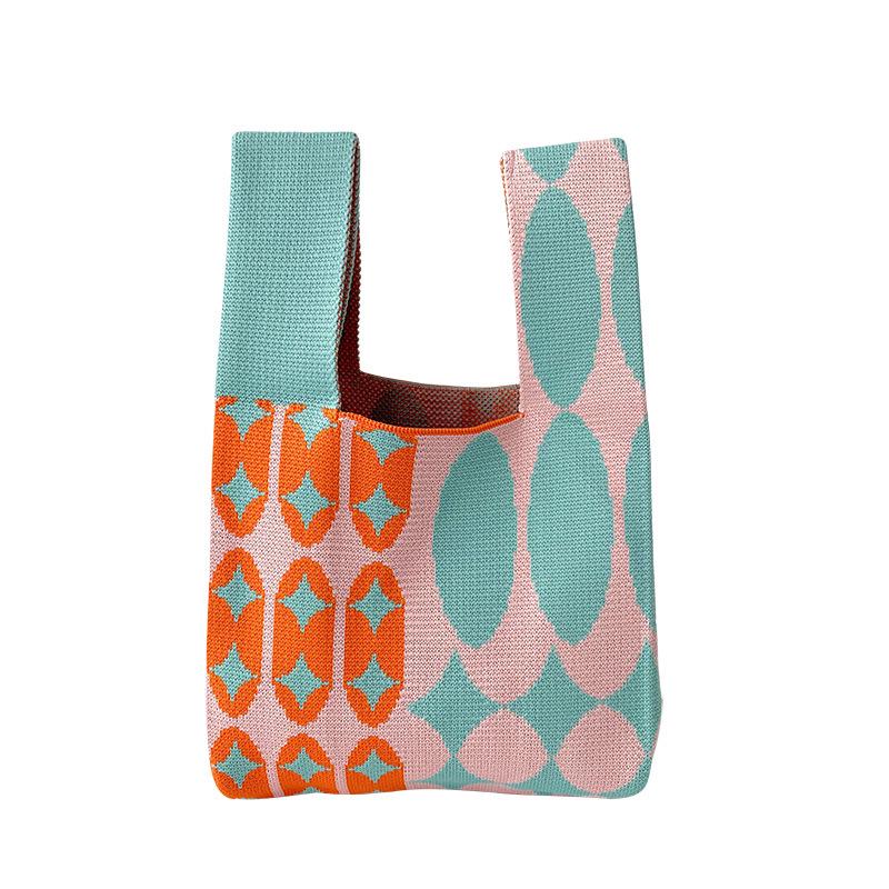 Women's Contrast Color Polka Dot Knitted Tote and Shoulder Bag Collection