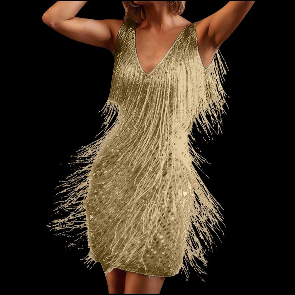Sexy V-Neck Backless Bodycon Dress for Women 2024 Summer Fringe Tassel Club Party Prom Mini Dress Elegant Flapper Dress Vestidos