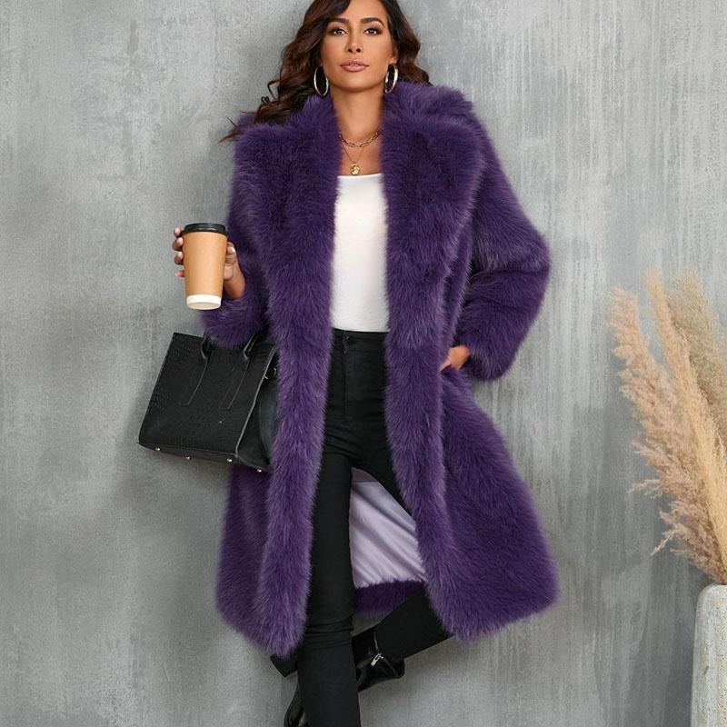 Pelz & Kunstpelzmantel Revers Nachbildung eines Fuchspelzmantels Winter Damen Pelzmantel Mode Temperament Warmer Damen Pelzmantel H217 XXL violett