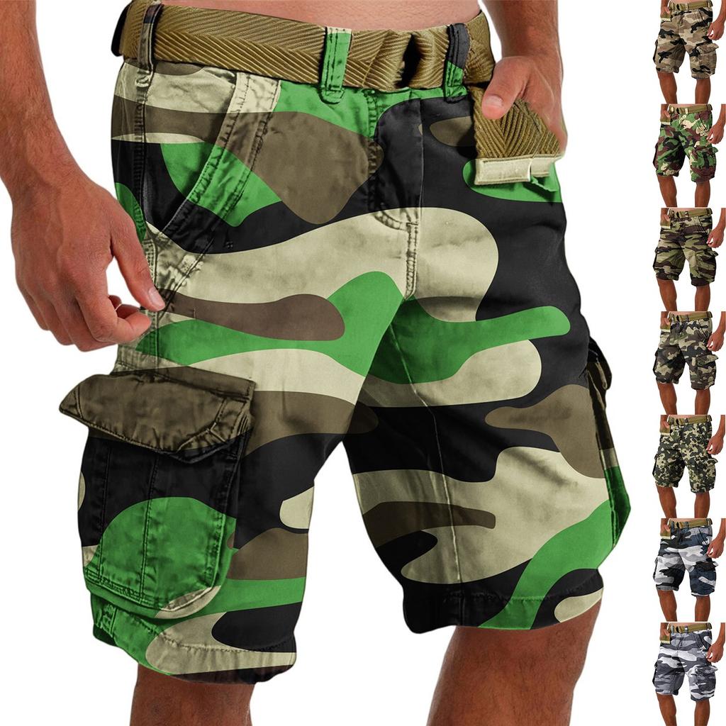 Men's Summer Loose Casual Camouflage Work Shorts, Large-sized Multi-pocket Mid-length Pants Without A Belt