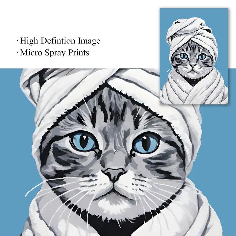 Cute Bathroom Cat Poster Print Canvas Painting Modern Funny Kitten Wearing Bathrobe Wall Art Pictures for Toilet Room Home Decor