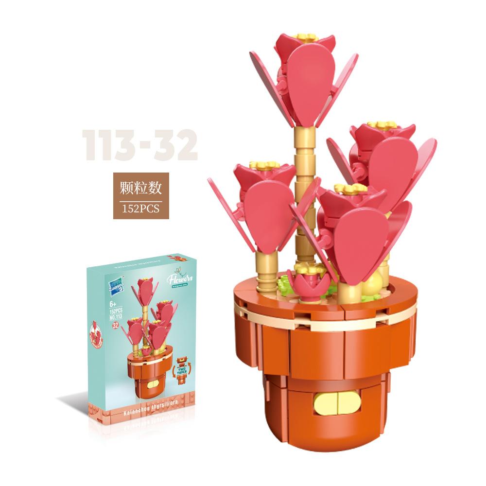 Flower Potted Plant Succulents Building Blocks Ornaments Models Home Decoration Flower Bouquet MOC Bricks Assembly Toy Kids Gift