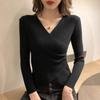 2026 Autumn/Winter Women's V-Neck Slim Fit Knit Sweater - Korean Style Long Sleeve Top