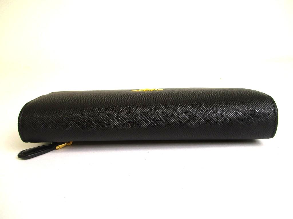 Authentic PRADA Saffiano Black Hibiscus Leather Bifold Long Flap Wallet #a886  Refurbished