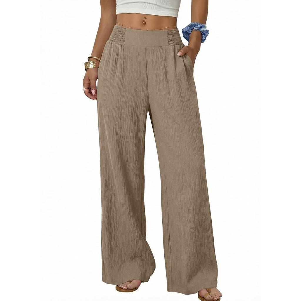 Women High Waist Wide Leg Pants Loose Fit Trousers with Pockets Comfortable Lightweight Casual Style for Daily Wear