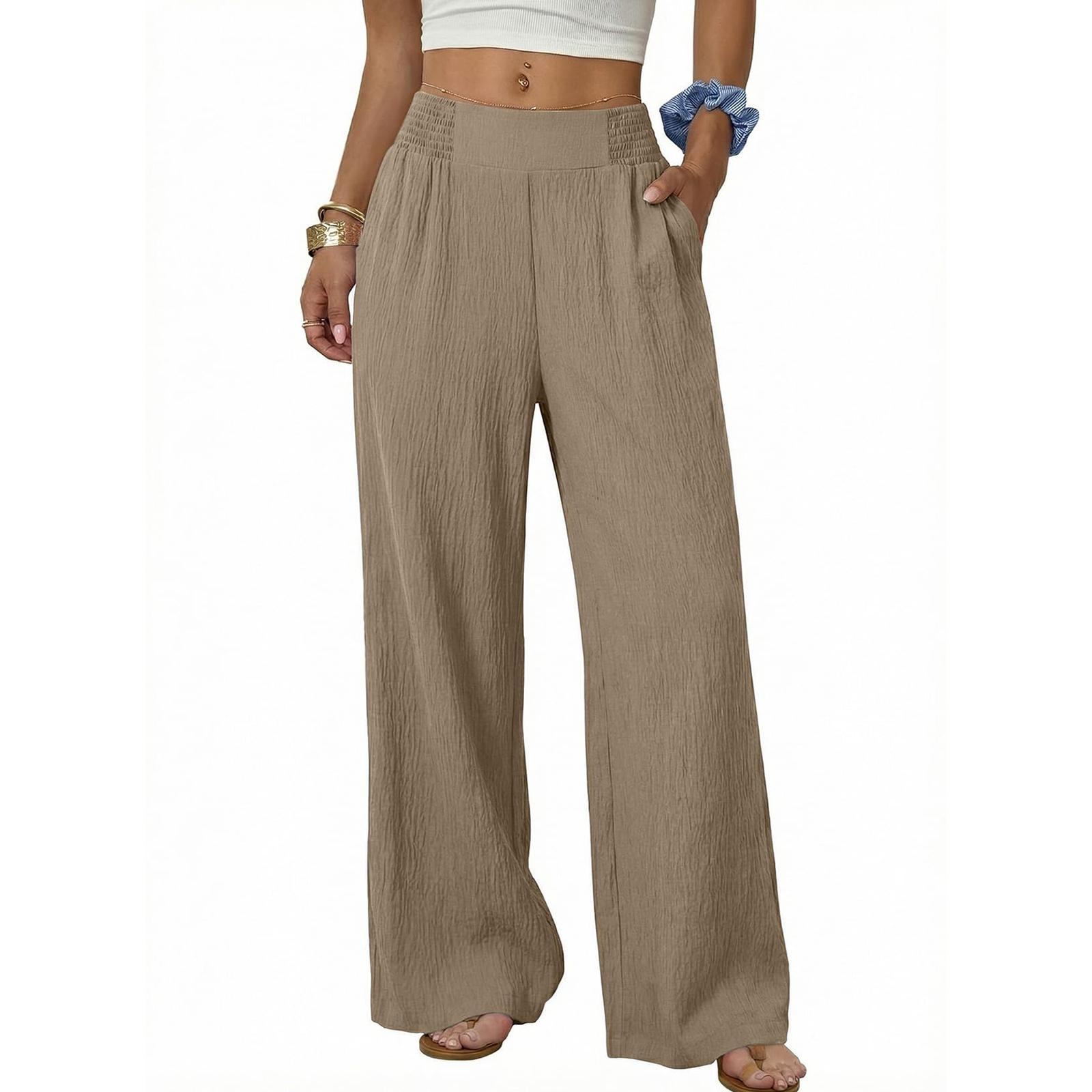 

Women s Fashion Wide Leg Pants High Waist Belt Pocket Color Loose Casual Pants XL хакі