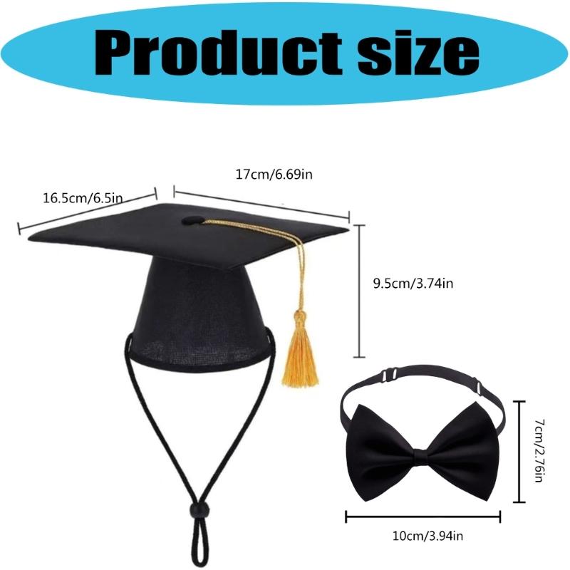 Yellow Tassels Dog Graduation Cap and BowTie Set for Pet Ceremonies Comfortable Polyester Party Accessory
