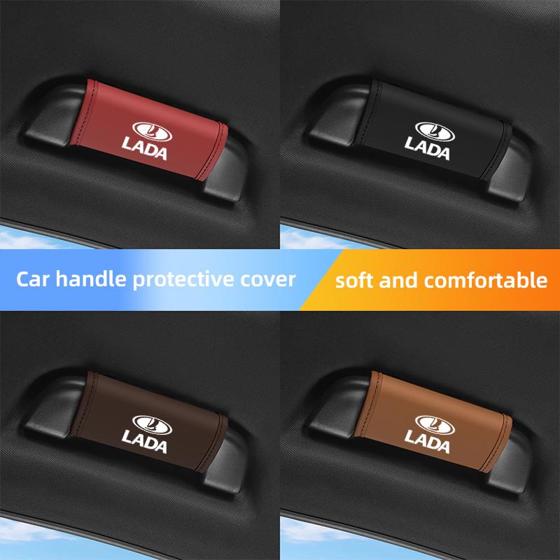 AVY1 2Pcs Car Anti Slip Pull Glove Car Interior Leather Handle Protector Cover For Lada Priora Niva 2107 Largus 2106 Granta Kalina