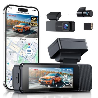 GKU Touchscreen 4K Front and Rear Dashcam with 5G Smartphone Super High Night Wide Loop and 64GB SD Card 3.18-inch Wi-Fi, Built-in GPS, Connectivity,